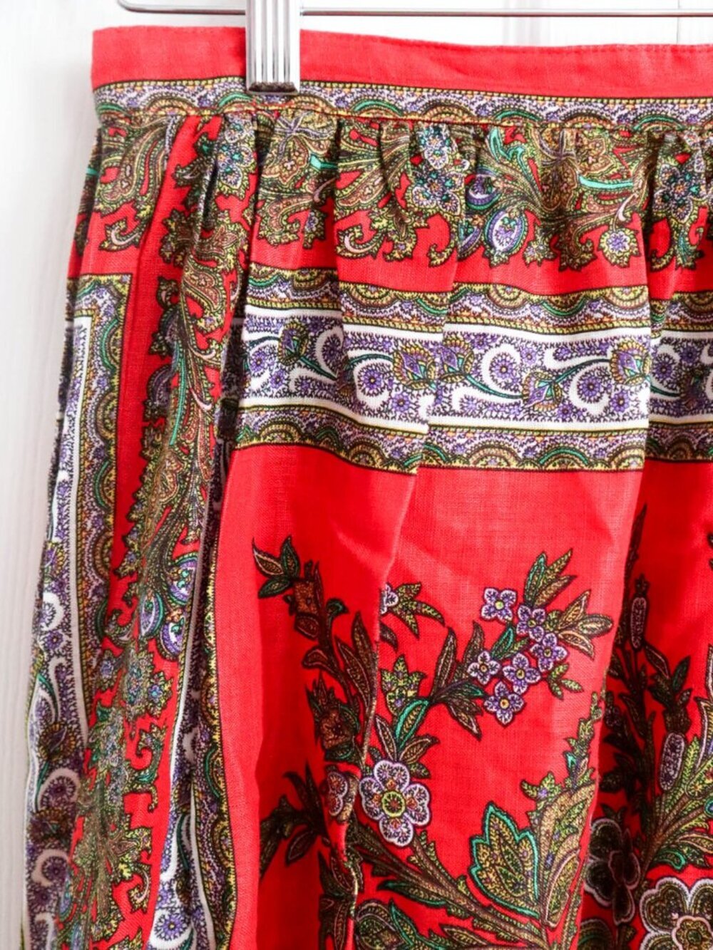 Vtg Carroll Reed A-Line Midi Skirt Sz 6 Red Floral Paisley Boho Hippie 70s USA - Picture 3 of 8